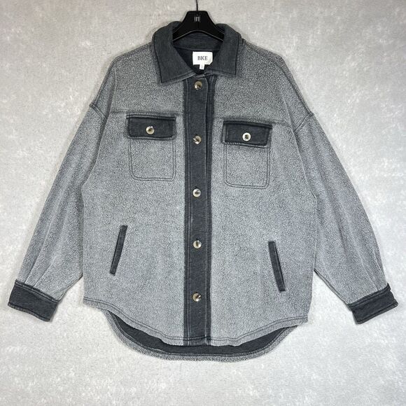 BKE Buckle Ruby Shacket Women’s Large Gray Distressed Oversized Fleece Jacket - Picture 1 of 11